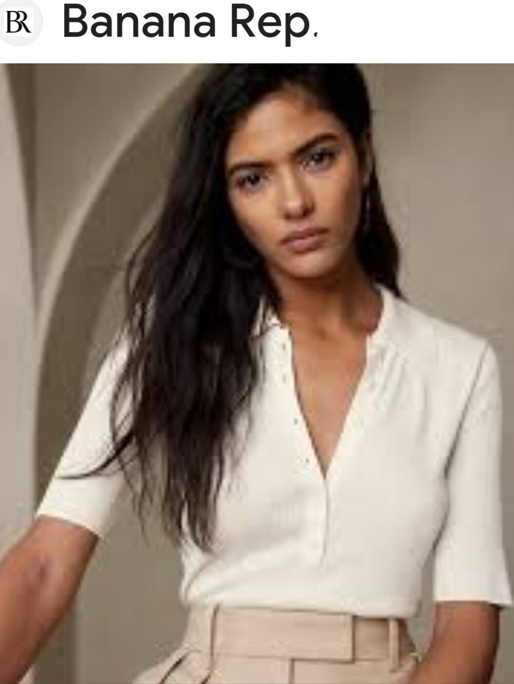 Banana Republic Women's Ivory Ribbed Polo Button-Up Top